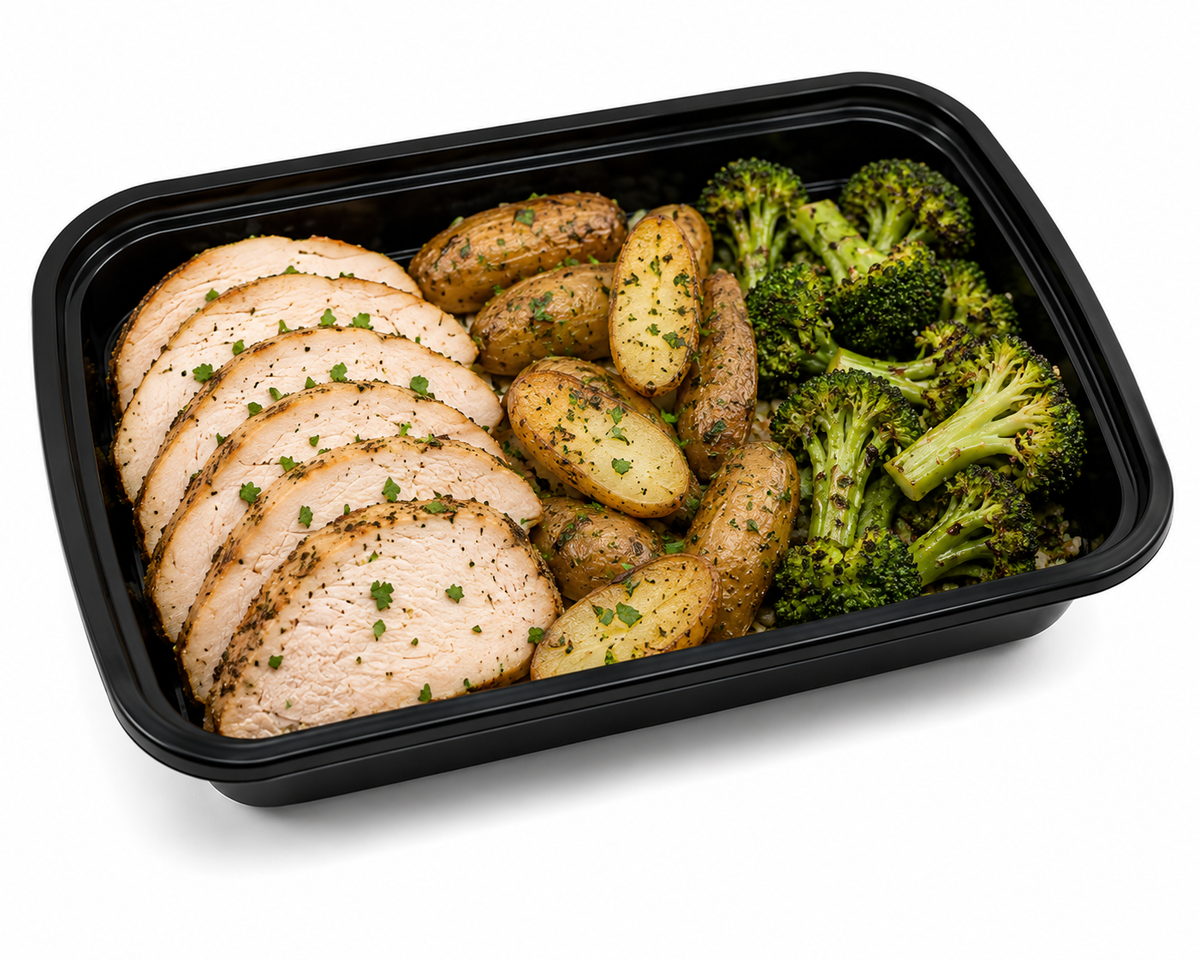Smoked Turkey Breast with Herb Fingerlings + Broccoli